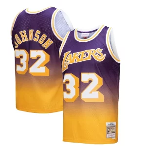 Magic Johnson Los Angeles Lakers Premium 1984/85 Hardwood Classics Fadeaway Swingman Player Jersey Gold/Purple Ideal for Collectors