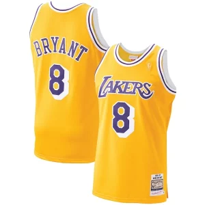 Men's Los Angeles Lakers Kobe Bryant Gold 1996 97 Hardwood Classics Authentic Player Chic Jersey for Basketball Enthusiasts