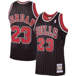 Michael Jordan Chicago Bulls 1995/96 Eye - catching Hardwood Classics Authentic Jersey Black/Scarlet/White Must - Have for Jerseys Lovers