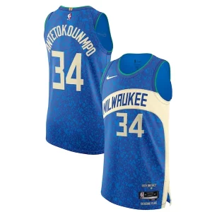 Nike Giannis Antetokounmpo Milwaukee Bucks Authentic Elegant Jersey City Edition Blue Must - Have for Jerseys Lovers