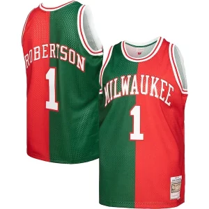 Oscar Robertson Milwaukee Bucks Hardwood Classics Stylish 1971/72 Split Swingman Jersey Green/Red for Basketball Enthusiasts