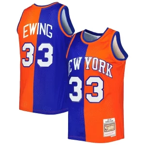 Patrick Ewing Stylish New York Knicks Hardwood Classics 1991/92 Split Swingman Jersey Blue/Orange for Basketball Enthusiasts