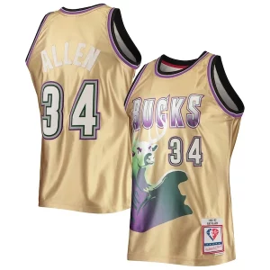 Ray Allen Milwaukee Bucks 75th Anniversary 1996/97 Hardwood Classics Swingman Chic Jersey Gold for Basketball Enthusiasts