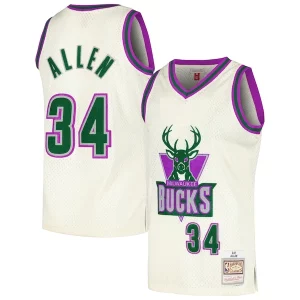 Ray Allen Milwaukee Bucks Gorgeous Chainstitch Swingman Jersey Cream for Basketball Enthusiasts