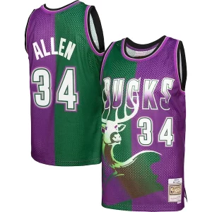 Ray Allen Milwaukee Bucks Hardwood Classics 1996/97 Fabulous Split Swingman Jersey Green/Purple Great for Fans