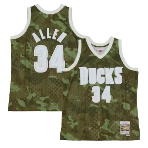 Ray Allen Milwaukee Bucks Hardwood Classics 2000/01 Ghost Green Swingman Jersey Eye - catching Camo Great for Fans