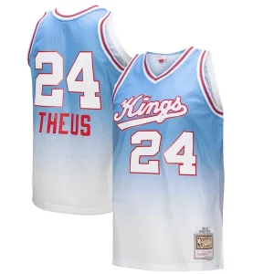 Reggie Theus Sacramento Kings 1985/86 Hardwood Classics Fadeaway Premium Swingman Player Jersey White/Light Blue Must - Have for Jerseys Lovers