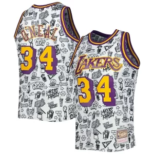 Shaquille O'Neal Los Angeles Lakers 1996/97 Hardwood Classics Doodle Swingman Jersey Eye - catching White Perfect for Game Day