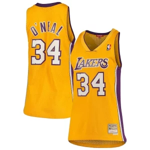 Shaquille O'Neal Los Angeles Lakers Women's 1999/00 Hardwood Classics Swingman Trendy Jersey Gold for Basketball Enthusiasts