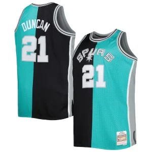 Tim Duncan San Antonio Spurs Big & Tall Hardwood Classics 1998/99 Stylish Split Swingman Jersey Black/Teal Must - Have for Jerseys Lovers