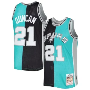 Tim Duncan San Antonio Spurs Gorgeous Hardwood Classics 1998/99 Split Swingman Jersey Black/Teal Ideal for Collectors