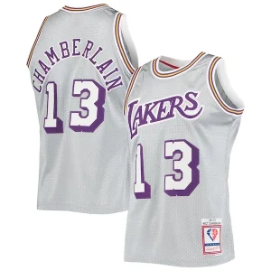 Wilt Fabulous Chamberlain Los Angeles Lakers 75th Anniversary 1971/72 Hardwood Classics Swingman Jersey Silver for Basketball Enthusiasts