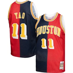 Yao Ming Houston Rockets Hardwood Classics 2004/05 Split Swingman Chic Jersey Navy/Red Perfect for Game Day